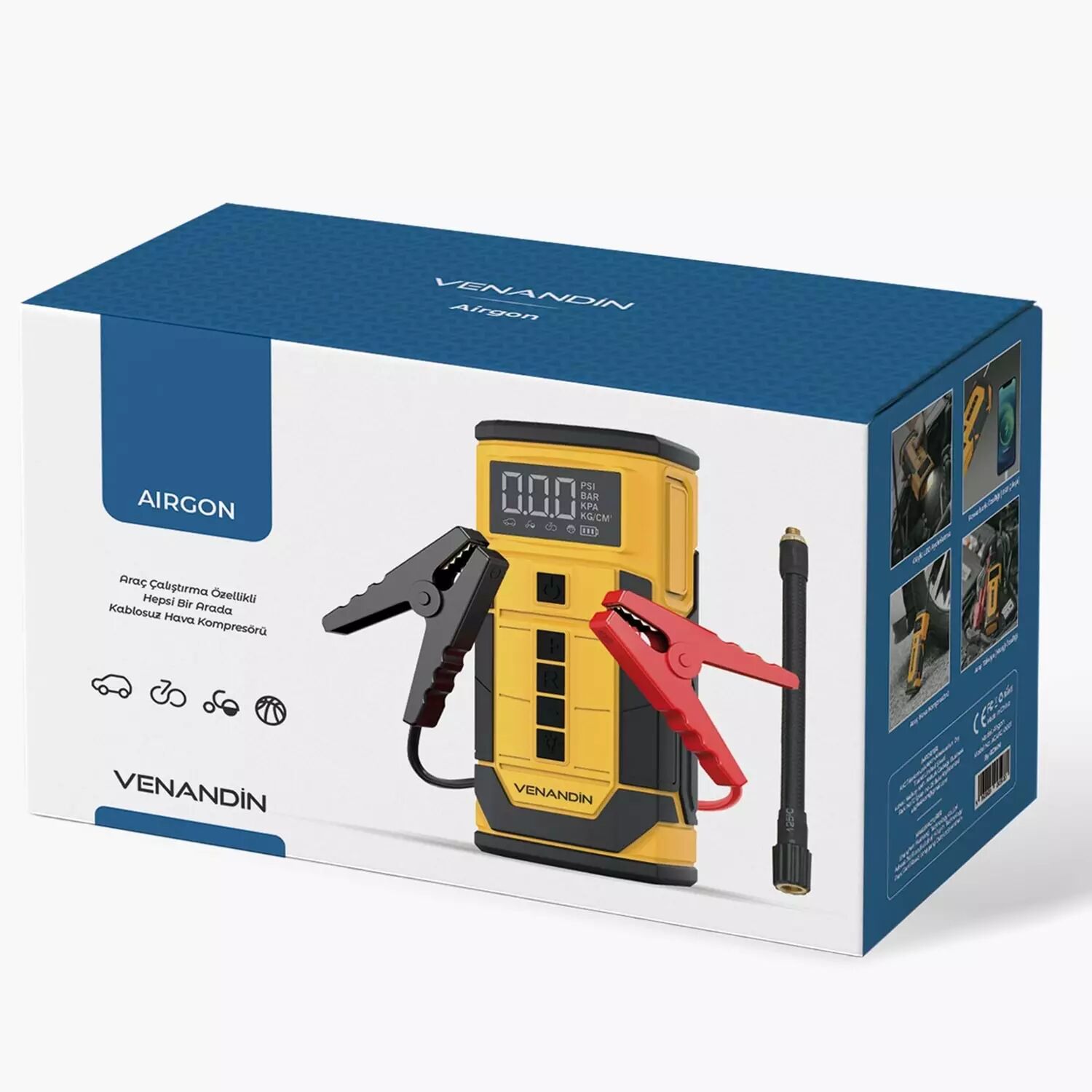 Venandin Airgon 8000 mAh Araç Kompresörü ve Takviye Powerbank