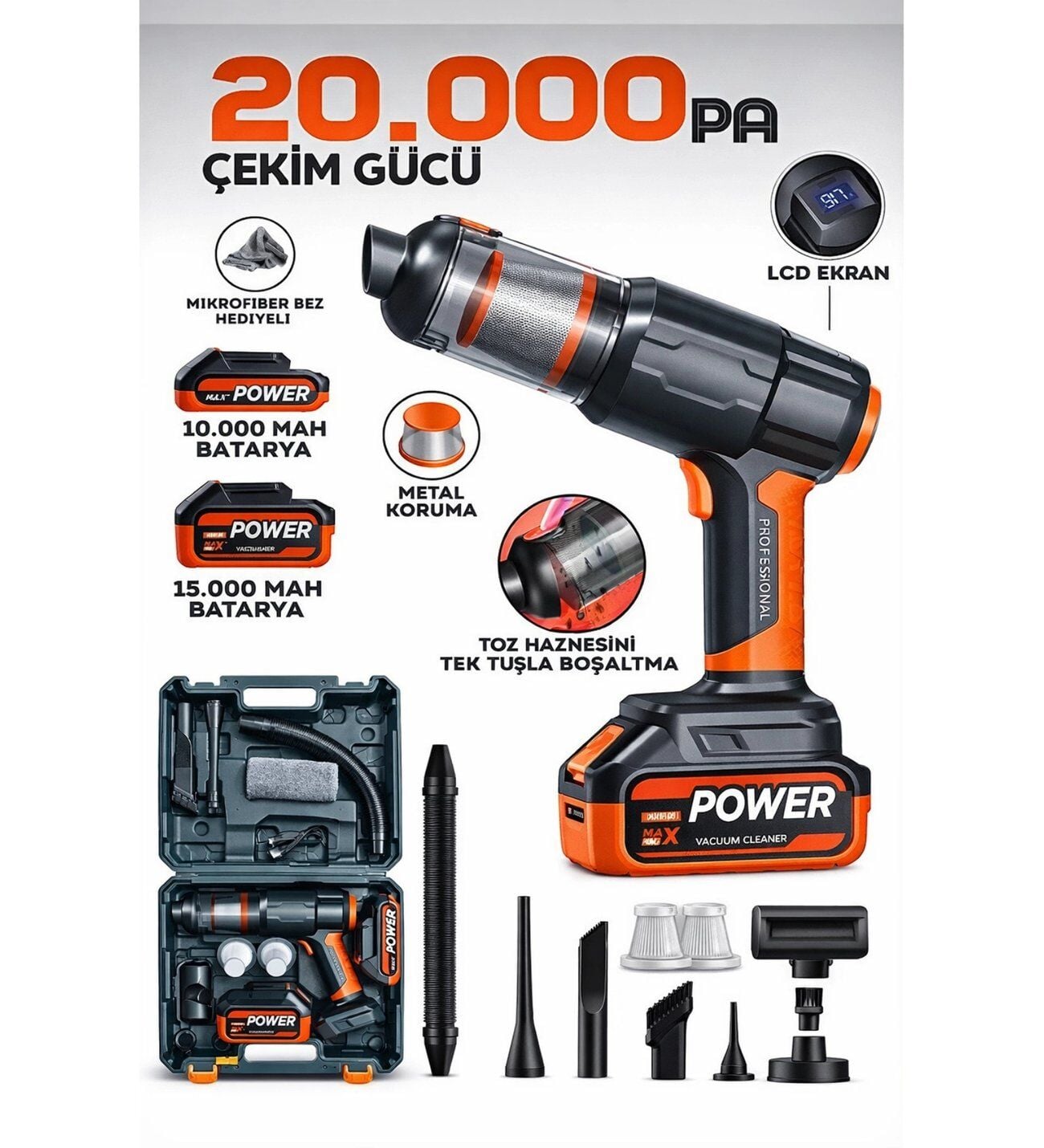 Auhma Ahv-21 20.000Pa Şarjlı Araç Süpürgesi ve Toz Üfleme Makinesi