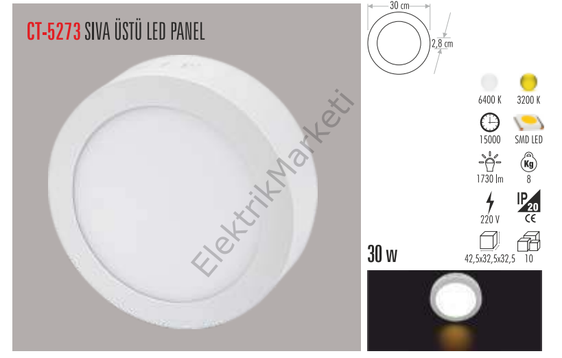 CT-5273 30 watt  SIVA ÜSTÜ LED  PANEL CATA