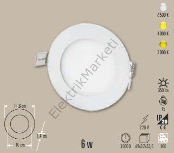 Cata CT-5145 6W 4000K  Beyaz Slim Sıva Altı Led Panel