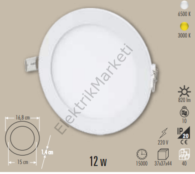 Cata CT-5147 12W 6500K Beyaz Slim Led Panel