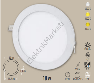 Cata CT-5169 18W 6500K Beyaz 8 inç Slim Led Panel Armatür