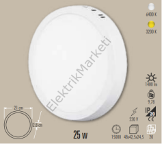 Cata CT-5271 25W 6400K Beyaz Alüminyum Kasa Yuvarlak Sıva Üstü Led Panel