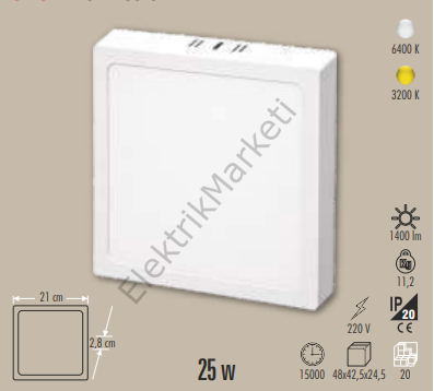 Cata CT-5272 25W 6400K Beyaz Kare Alüminyum Sıva Üstü Led Panel