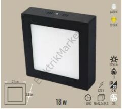 Cata CT-5236 6400K Beyaz 18W Siyah Kasa Sıva Üstü Kare Led Armatür